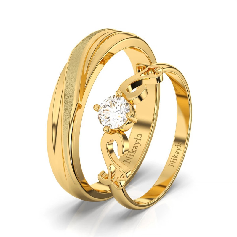 Nikayla Jewelry - Cincin Palladium 3K Doff Wings Combinatian - Couple Rings